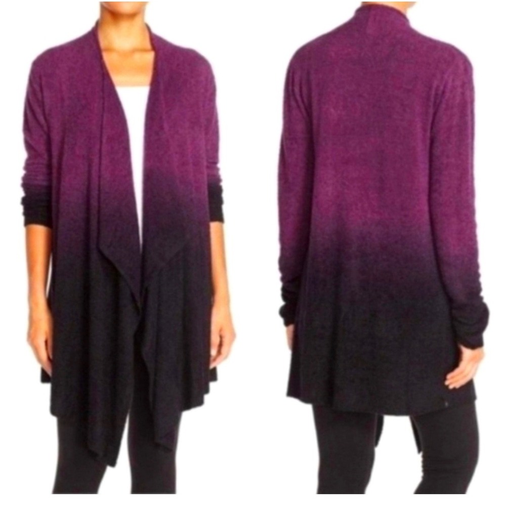 Barefoot Dreams Bamboo Chic Lite Ombre Dip Dye Cardigan 436 Purple Black L/XL